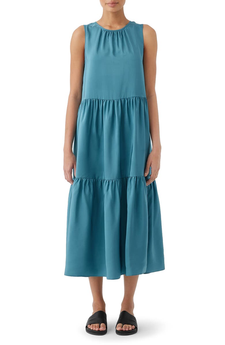 Eileen Fisher Tiered Silk Midi Dress, Main, color, River