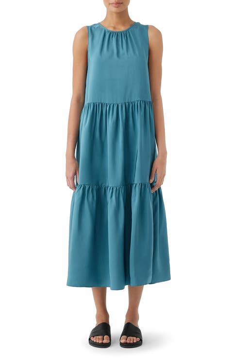 Tiered Silk Midi Dress