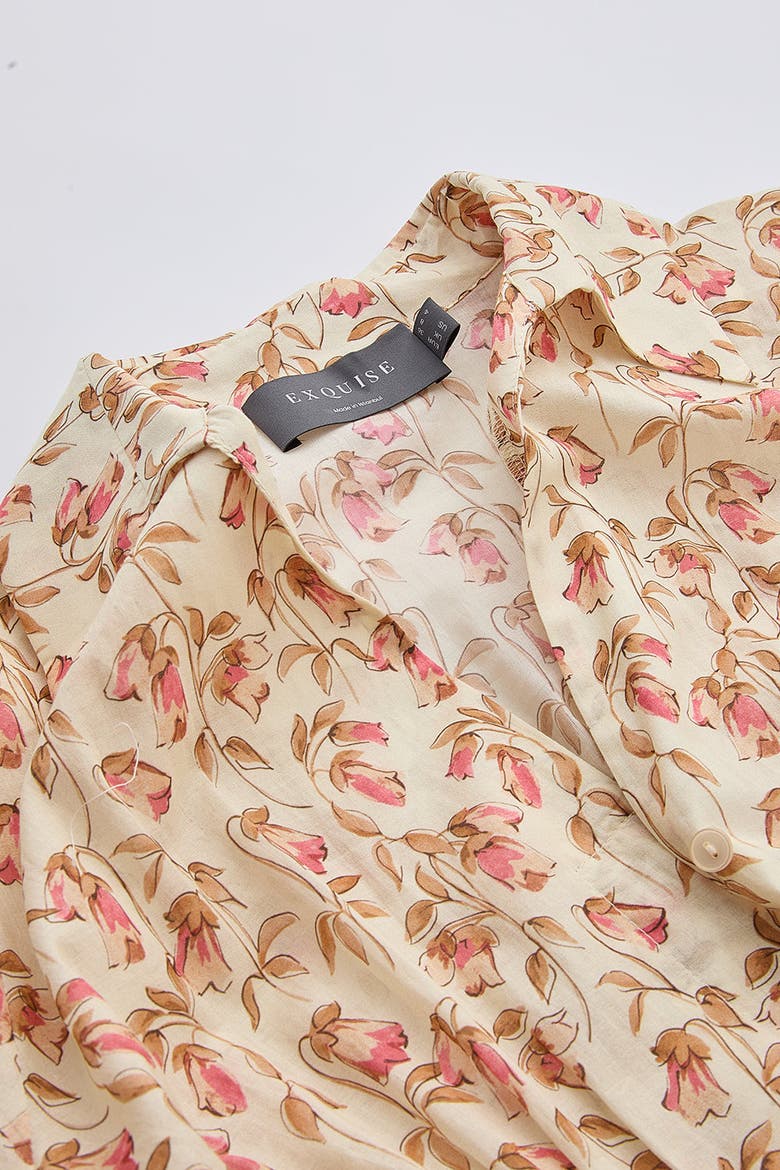 Katie Fitted Waist Floral Midi Shirt Dress, Alternate, color, Multi Color