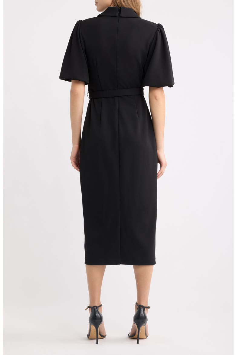 Belted Puff Sleeve Midi Dress, Alternate, color, BLACK