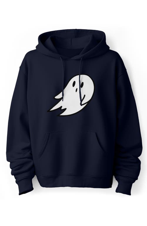 Dalix Giant Ghost Fleece Hoodie In Navy Blue
