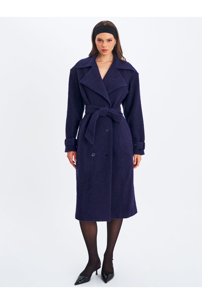 Jaelyn Wool Blend Double-Breasted Belted Coat, Alternate, color, Midnight Blue