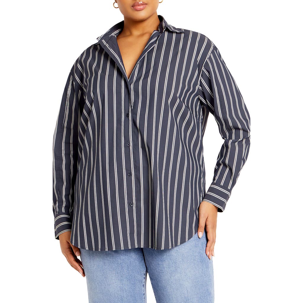 City Chic Celine Stripe Shirt In Navy