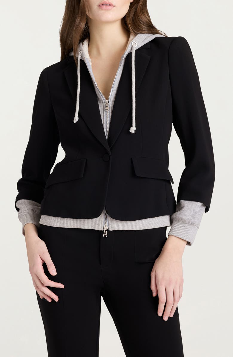 Cinq à Sept Le Petite Khloe Zip-Up Hoodie Blazer, Main, color, Black/ Heather Grey