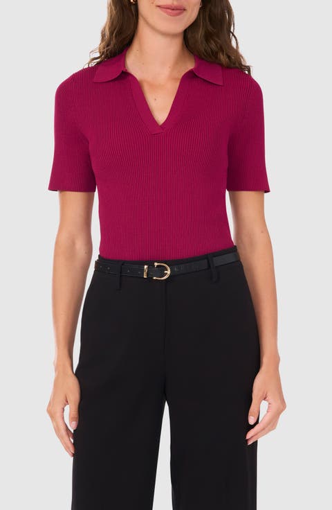 Short Sleeve Rib Polo Sweater
