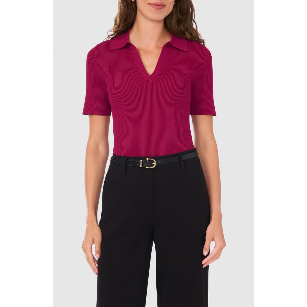 Halogen ® Short Sleeve Rib Polo Sweater In Black
