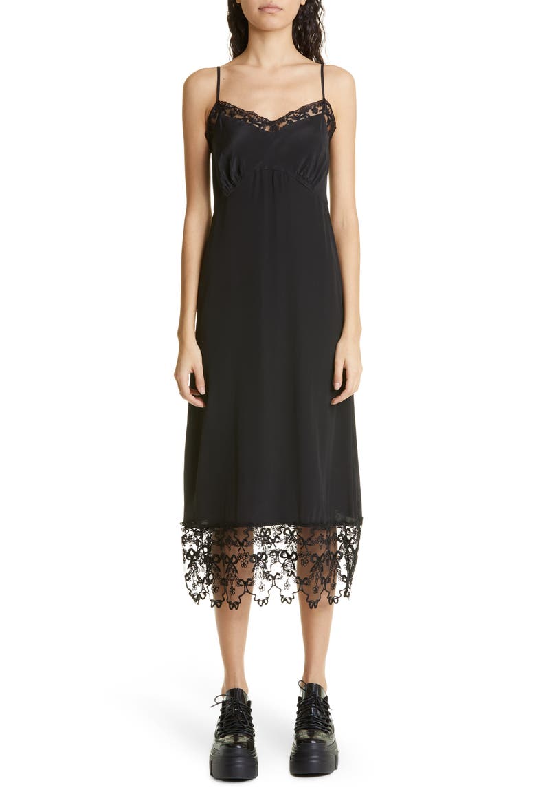 Lace Trim Slipdress, Main, color, BLACK