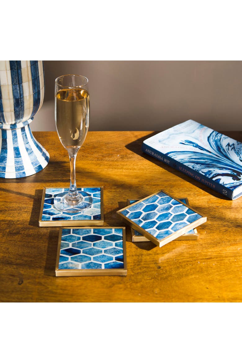 Gramercy Inlay Coasters with Brass Trim, Alternate, color, Gold