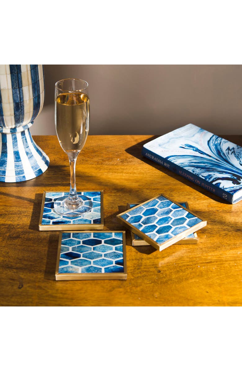 Mela Artisans Gramercy Inlay Coasters with Brass Trim, Alternate, color, Gold