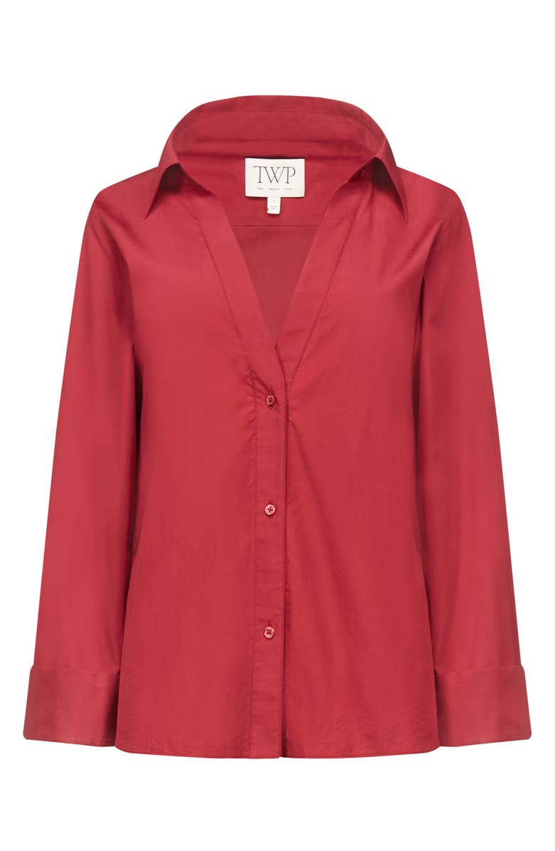 TWP Deep V-Neck Cotton Button-Up Shirt, Alternate, color, Karanda Red