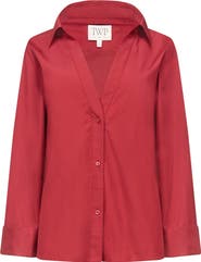 TWP Deep V-Neck Cotton Button-Up Shirt