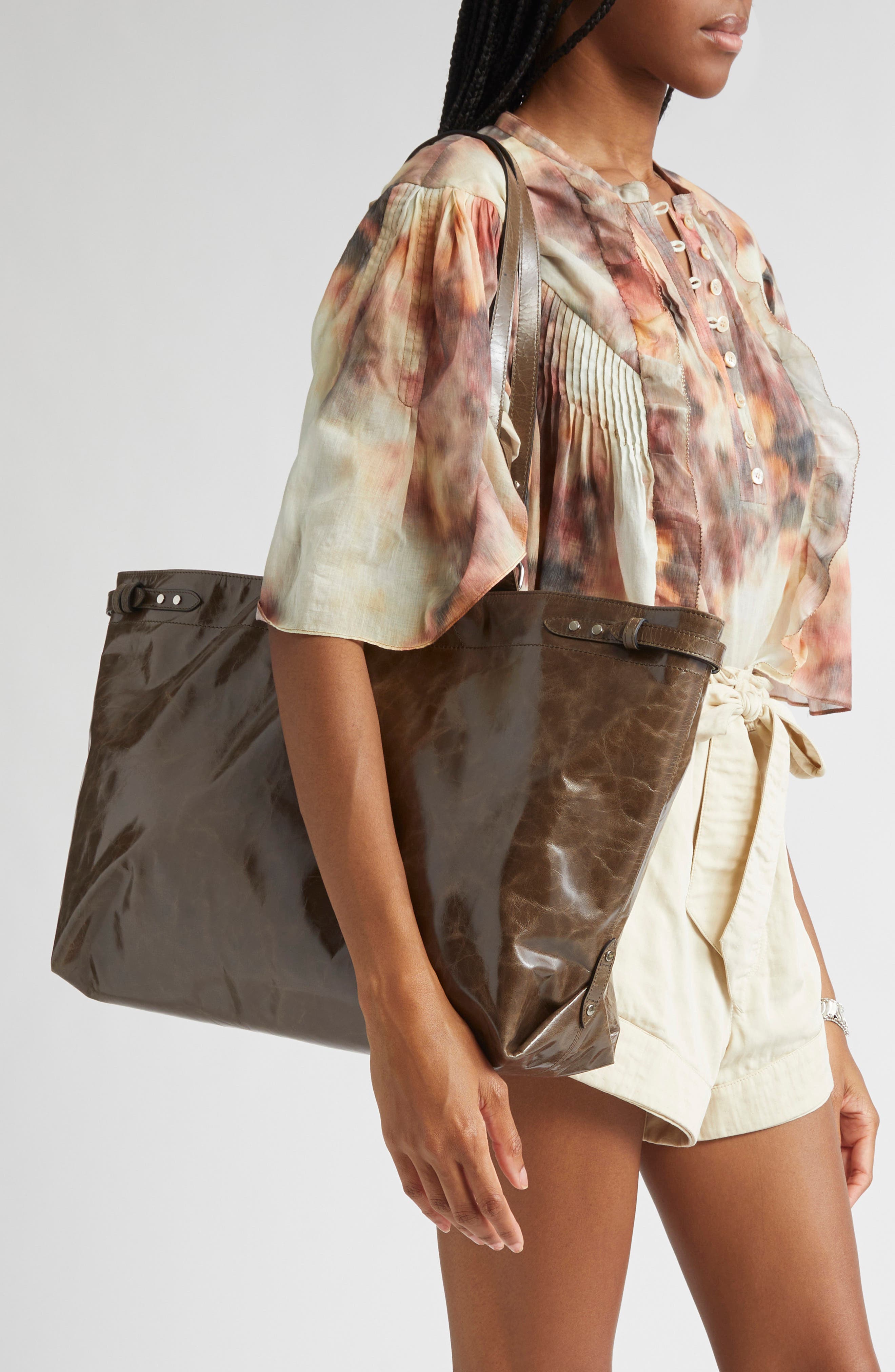 Isabel Marant Winna Leather Tote, Alternate, color, Moss Green