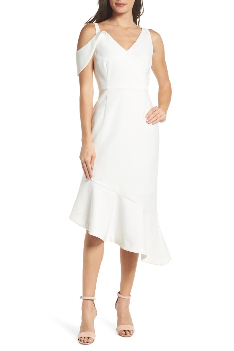 Sleeveless Asymmetrical Midi Dress, Main, color, WHITE