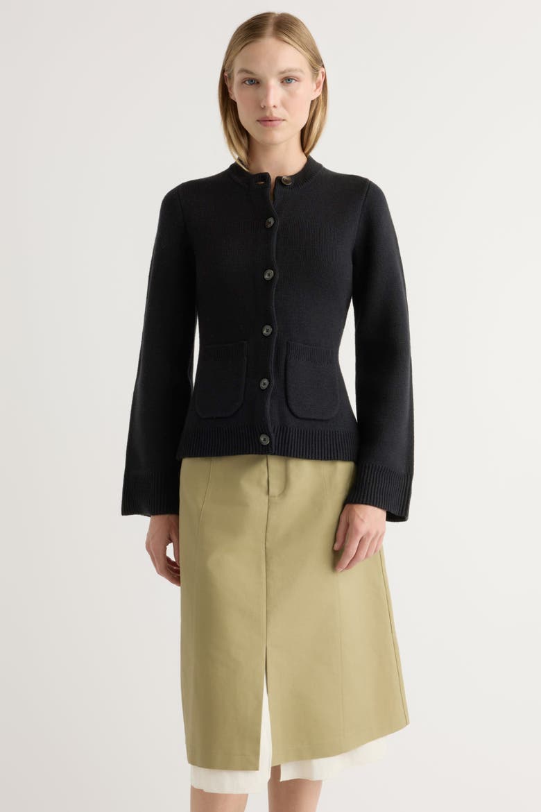 Eames Cotton Wool Button Cardigan, Alternate, color, Black