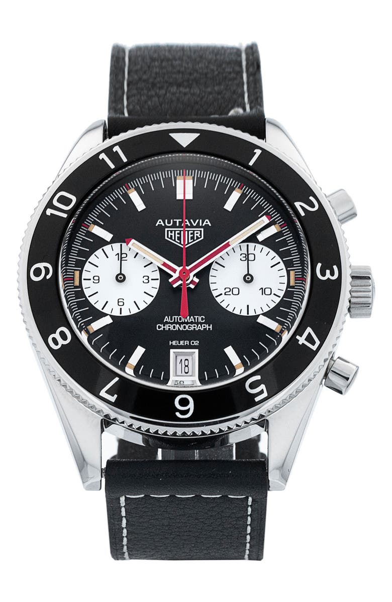 Watchfinder & Co. Tag Heuer Preowned 2023 Autavia CBE2118.FC8246 Leather Strap Watch, 42mm, Main, color, Black