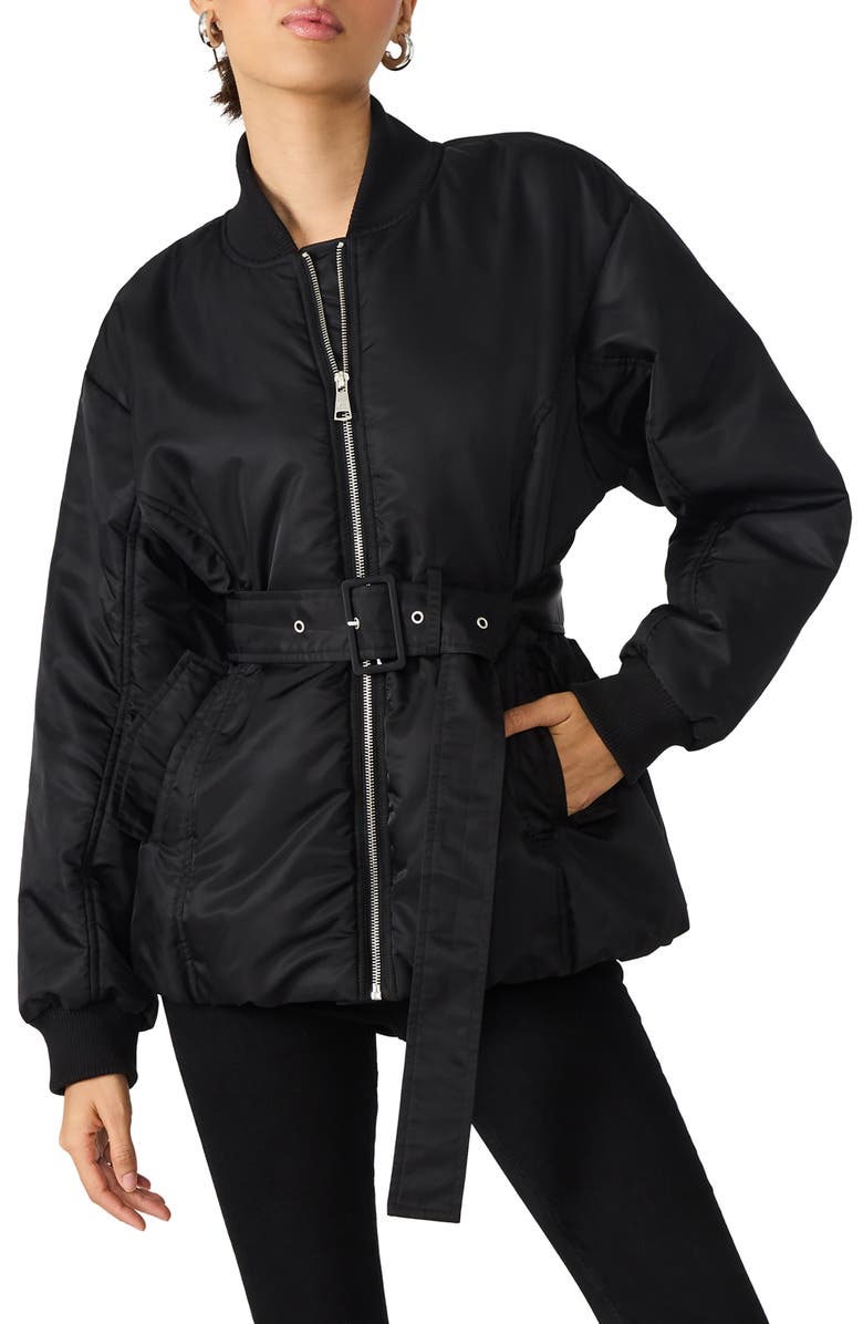 Steve Madden Eryn Belted Nylon Jacket, Main, color, Black