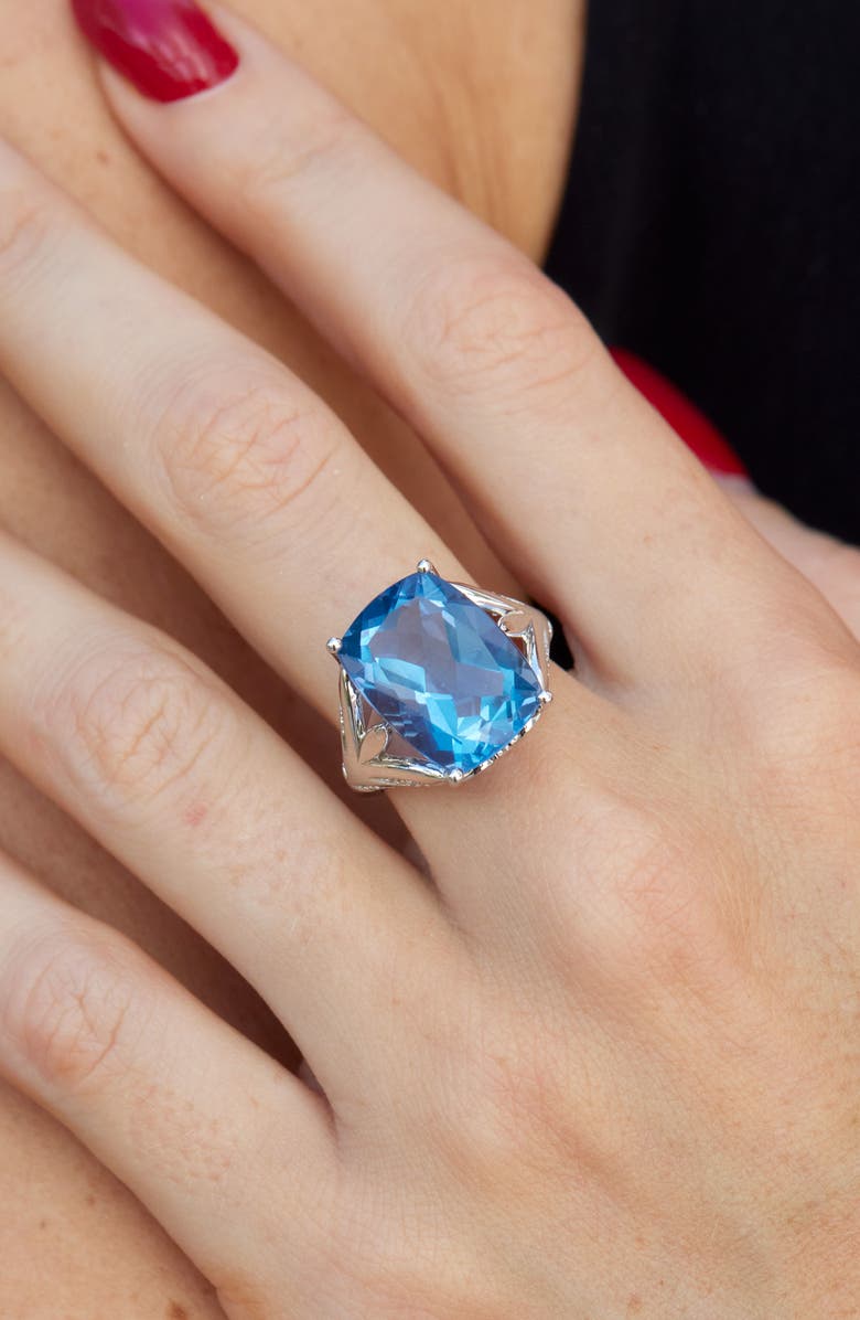 SAVVY CIE JEWELS Rhodium Plated Sterling Silver Fluorite & Cubic Zirconia Ring, Alternate, color, Silver/ Fluorite