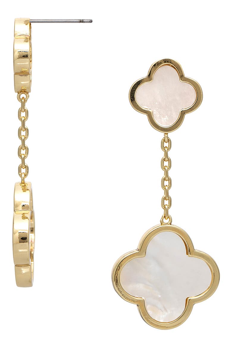 Faux Pearl Double Drop Flower Earrings, Main, color, MOTHER OF PEARL