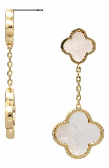 Faux Pearl Double Drop Flower Earrings