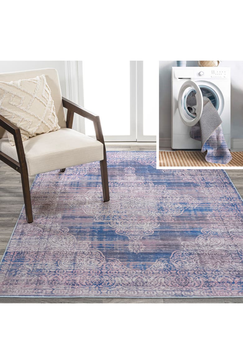 Regis Bohemian Medallion Machine-Washable Area Rug, Main, color, Blue
