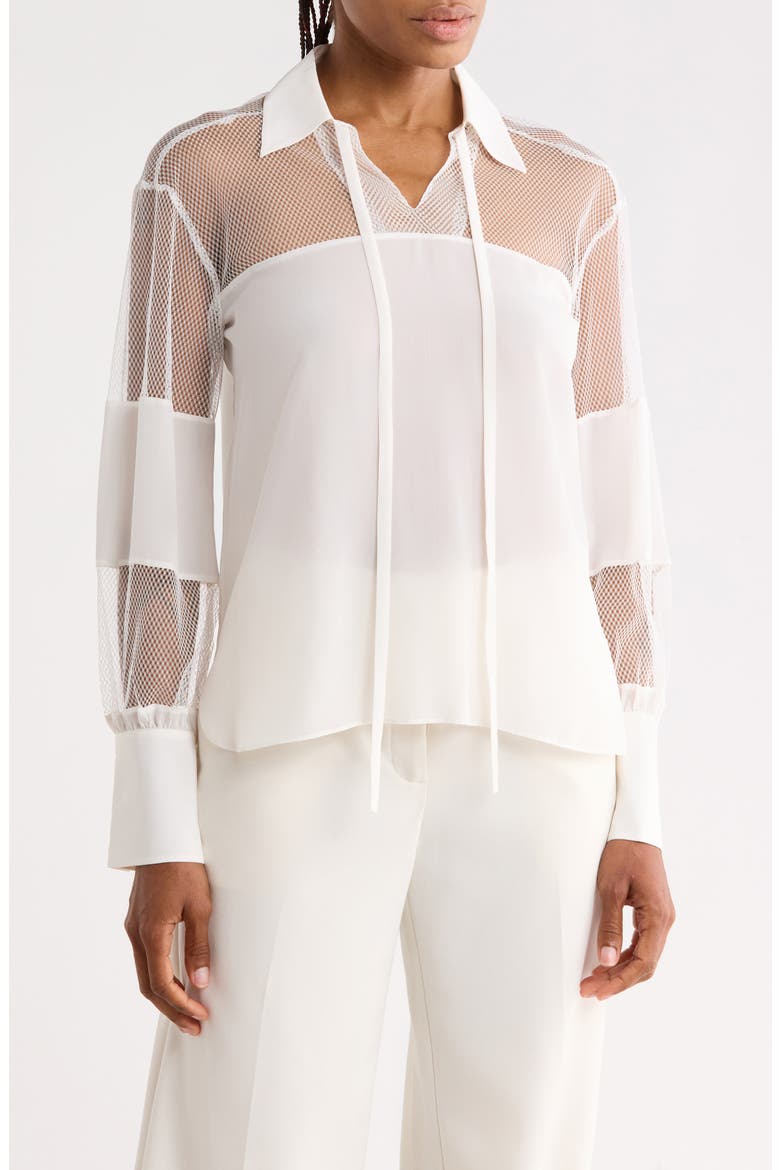 Silk Crepe de Chine Lace Mix Top, Main, color, SNOW