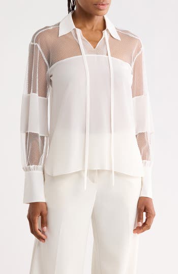 Rebecca Taylor Silk Crepe de Chine Lace Mix Top in Snow at Nordstrom Rack, Size Small