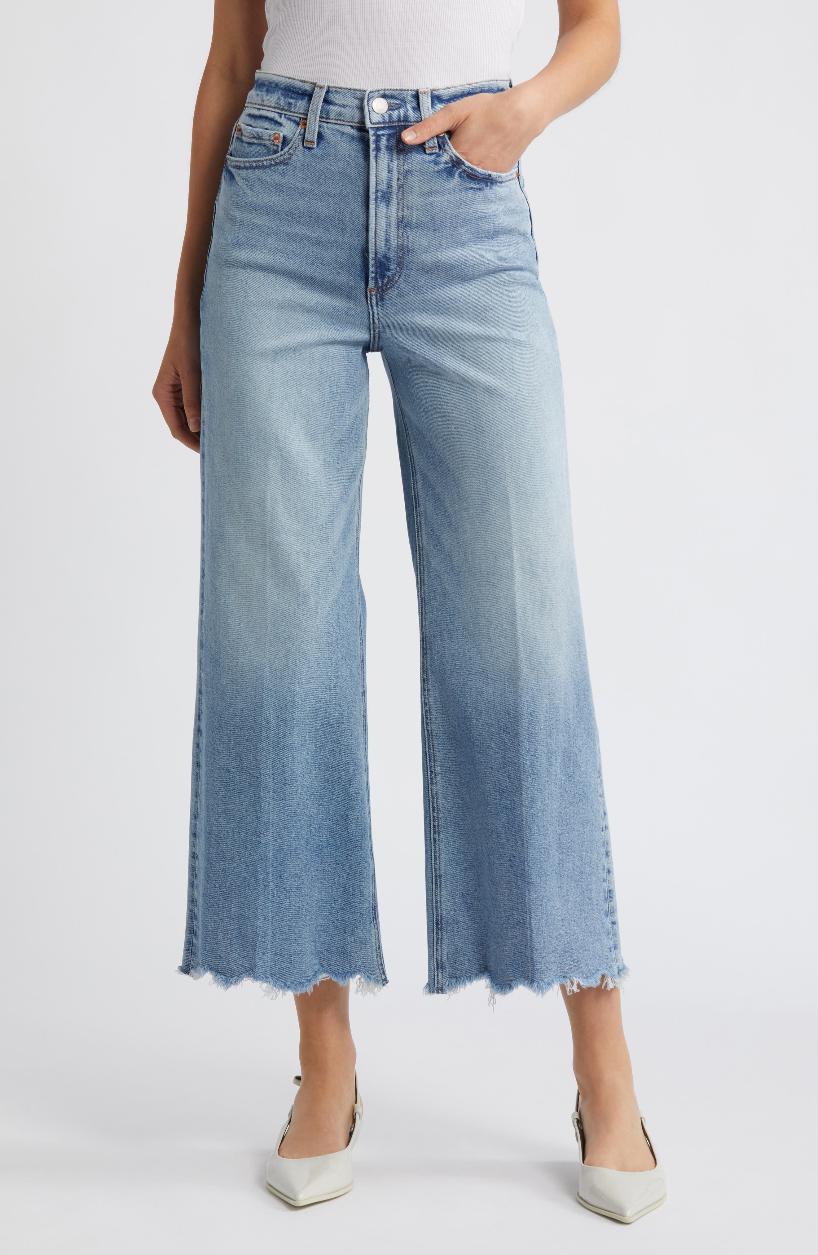 Pistola Lana Raw Hem Ankle Wide Leg Jeans