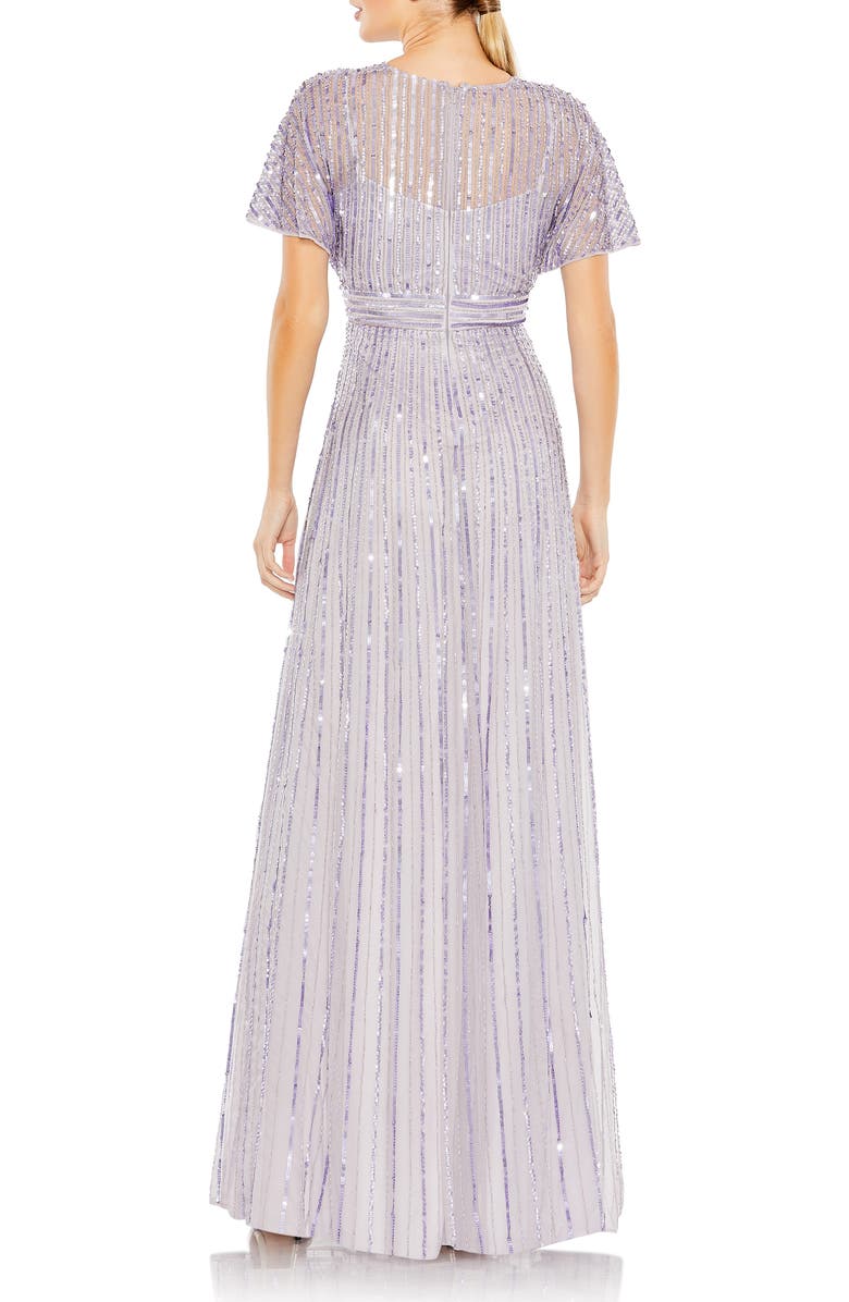 Mac Duggal Sequined Butterfly Sleeve A Line Gown, Alternate, color, Lavender