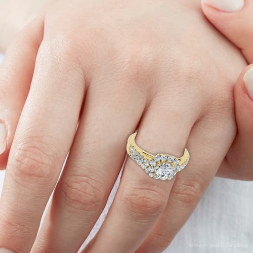 Bliss Diamond 1 1/10ct Cushion Halo Diamond Engagement Ring & Matching Band Gold/pt Lab Grown
