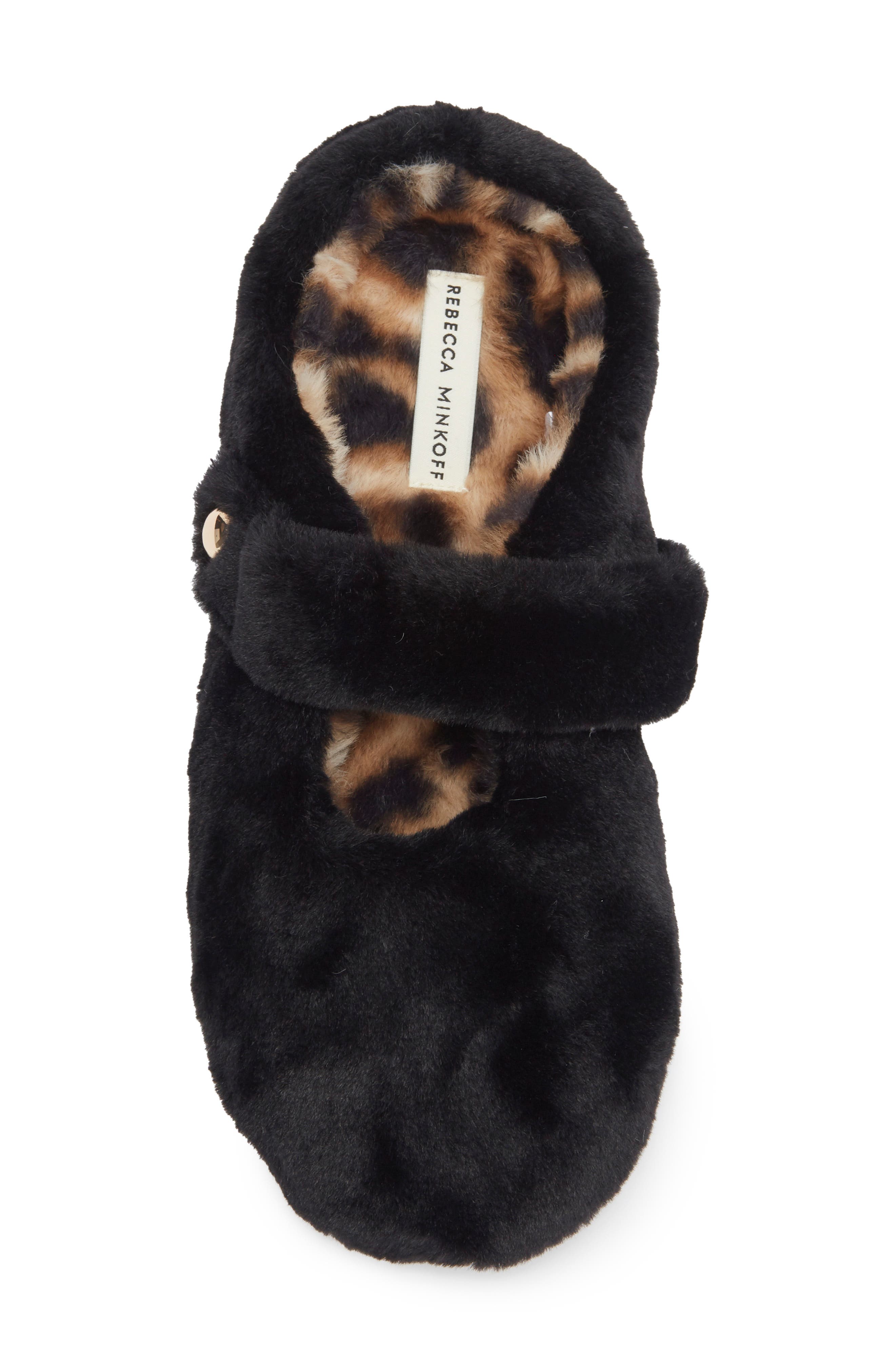 Rebecca Minkoff Beck Faux Fur Slipper, Alternate, color, Black