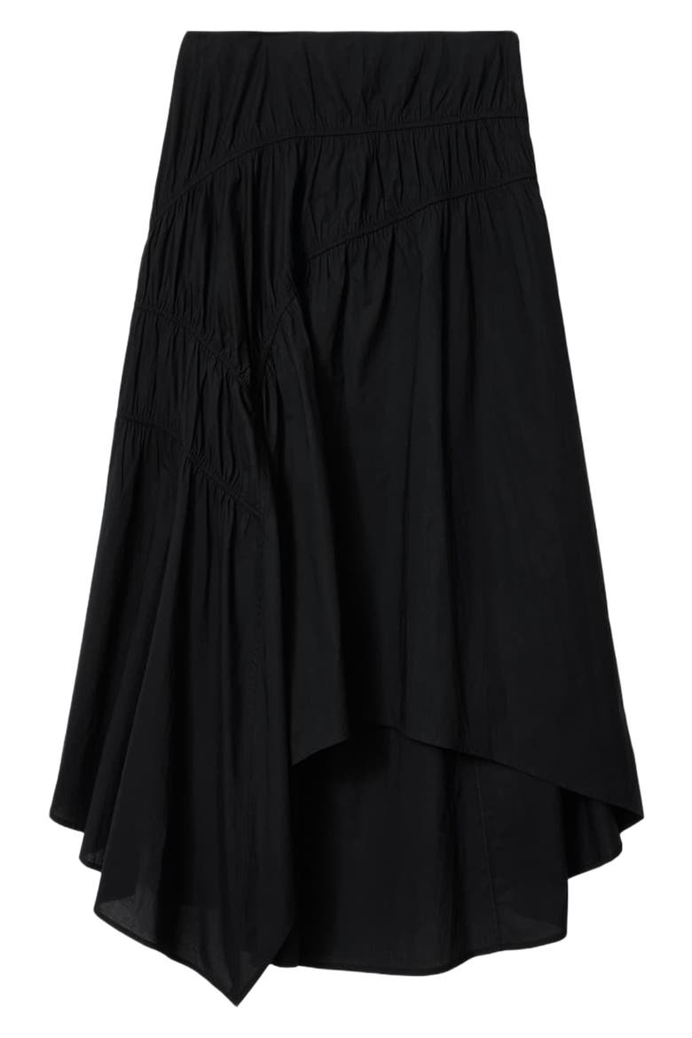 Nuria Ruched High-Low Midi Skirt, Alternate, color, BLACK