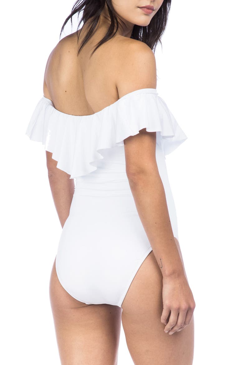Off the Shoulder One-Piece Swimsuit, Alternate, color, WHITE