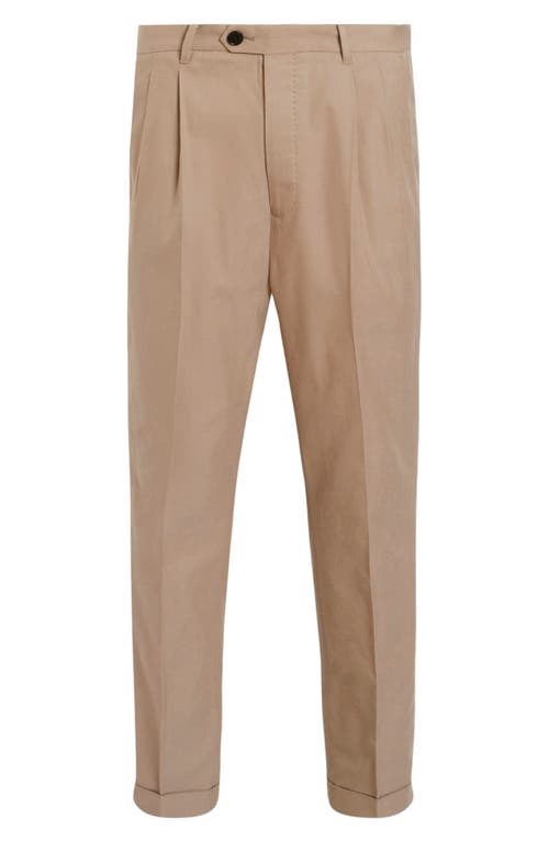 Allsaints Tallis Pleated Cuff Hem Cotton & Wool Blend Pants In Chestnut Brown