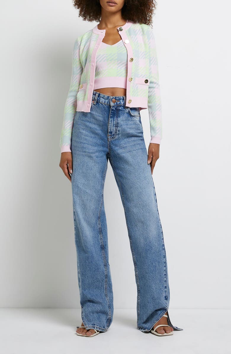 River Island Candy Check Cardigan, Alternate, color, 