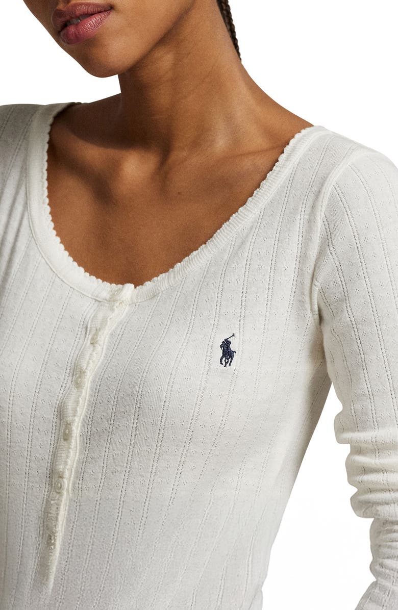 Polo Ralph Lauren Pointelle Cotton Bodysuit, Alternate, color, Egret