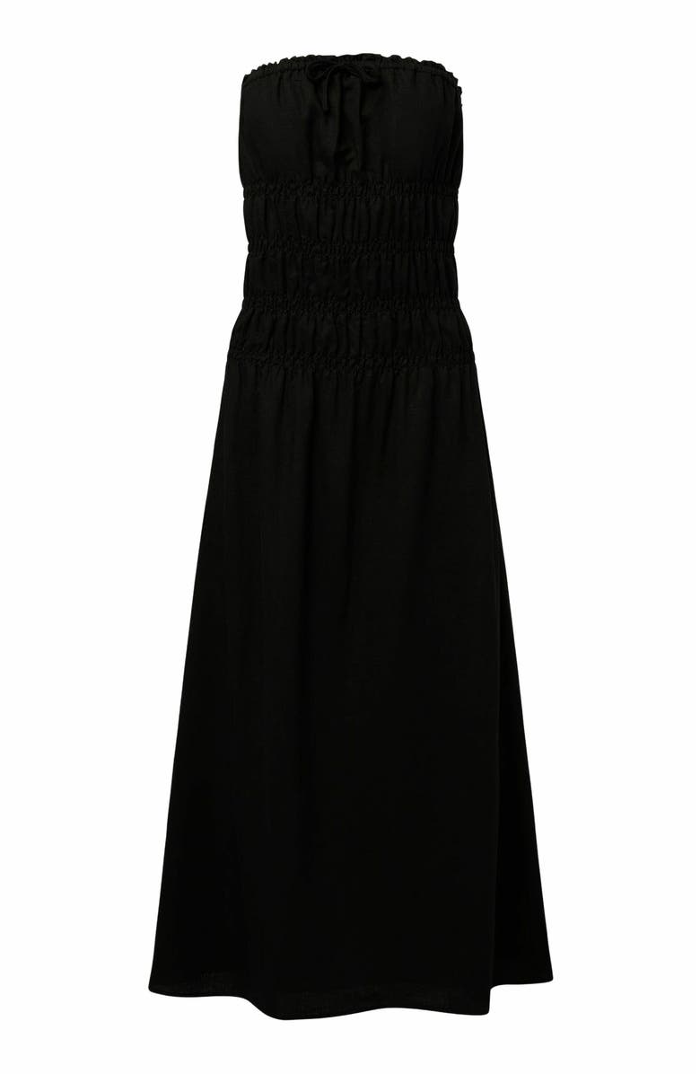 Onia Air Linen Smocked Maxi Dress, Alternate, color, Black
