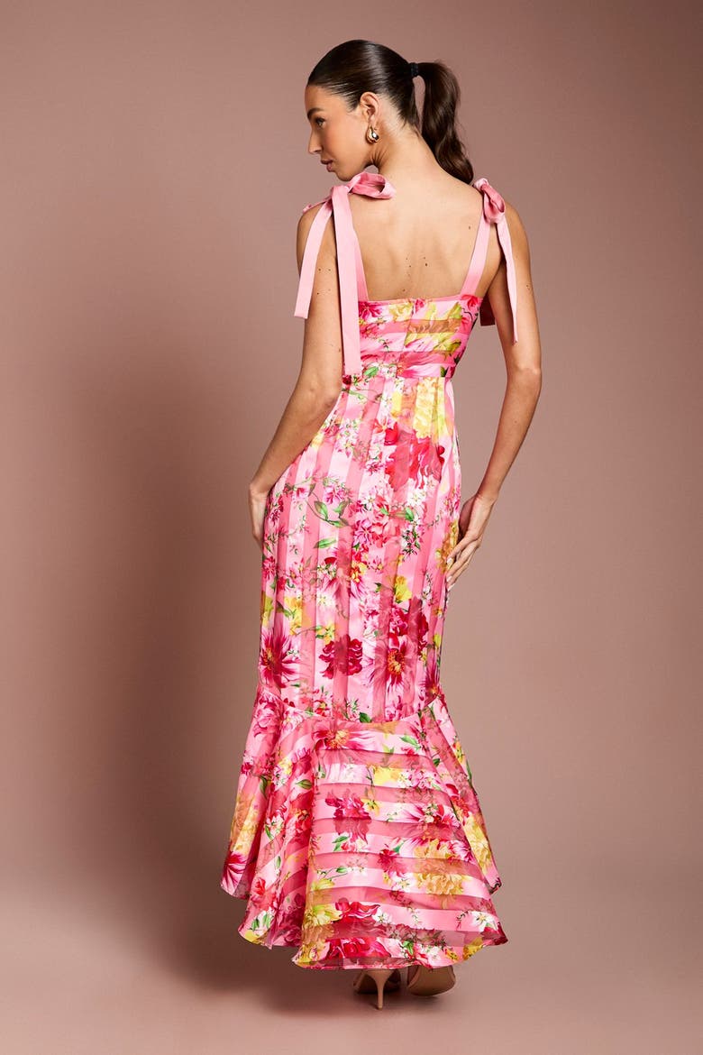 Printed Organza Bow Maxi Dress, Alternate, color, Pink