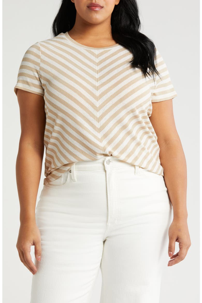 Miter Slub Jersey Knit T-Shirt, Main, color, CREAM TAN STRIPE