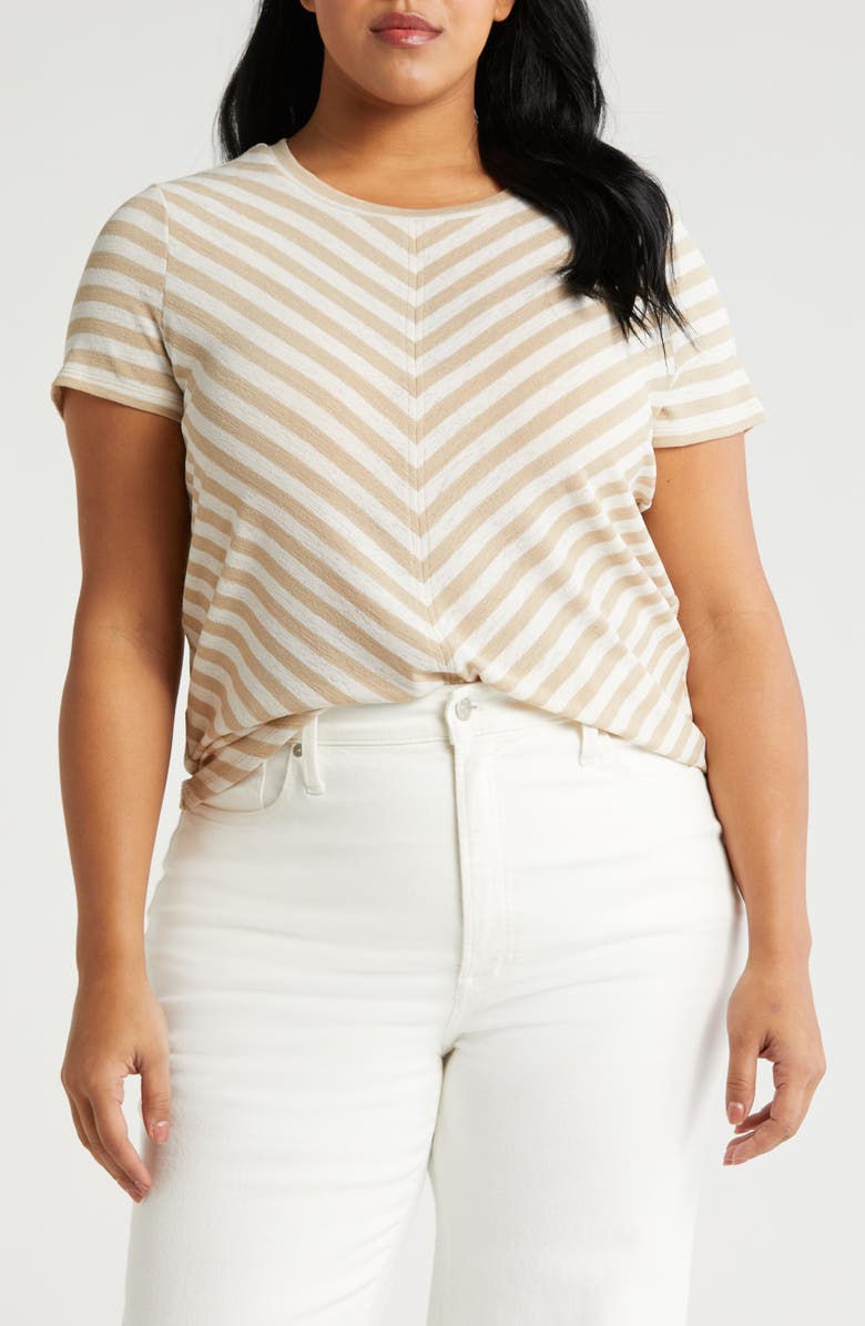 Liverpool Los Angeles Miter Slub Jersey Knit T-Shirt, Main, color, Cream Tan Stripe