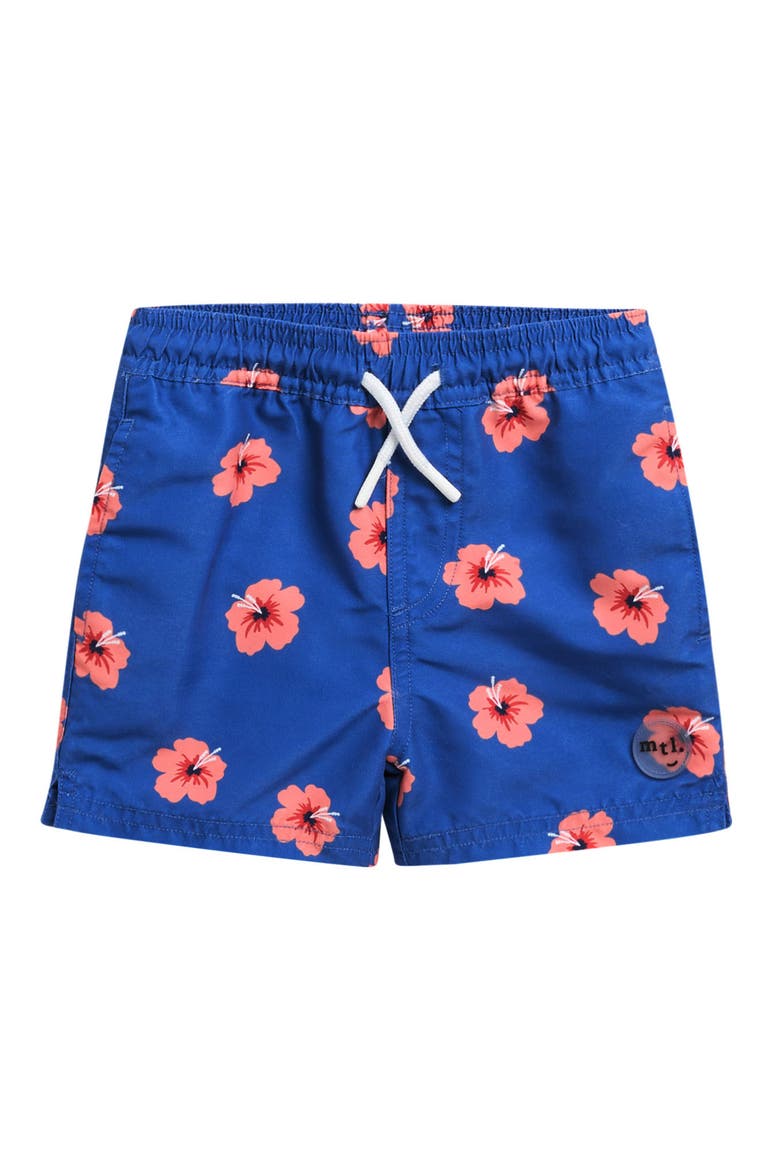 Monstera Leaf Print Swim Trunks, Main, color, ROYAL BLUE