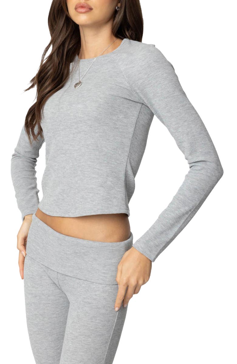 EDIKTED Sab Waffle Knit Long Sleeve Top, Alternate, color, Gray-Melange