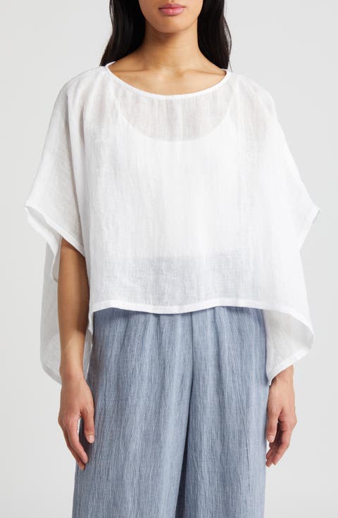 Bateau Neck Organic Linen Crop Poncho
