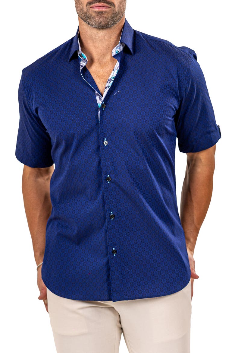 Galileo Marthy Short Sleeve Cotton Button-Up Shirt, Alternate, color, BLUE
