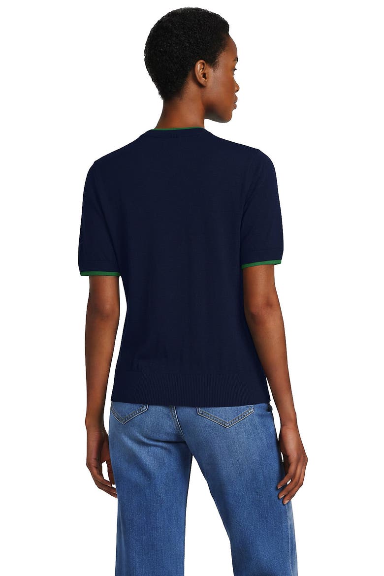 Double Trim Cotton Crew Neck Tee Sweater, Alternate, color, Deep Sea Navy/Clover