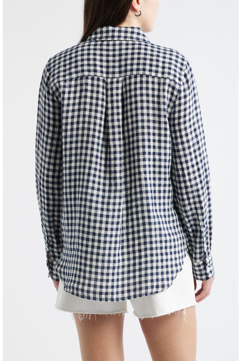 Casual Linen Button-Up Shirt, Alternate, color, NAVY STILL- IVORY BEA GINGHAM