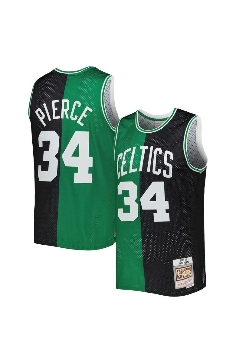 Mitchell & Ness Men's Mitchell & Ness Paul Pierce Black/Kelly Green Boston Celtics Hardwood Classics 2007/08 Split Swingman Jersey, Alternate, color, 