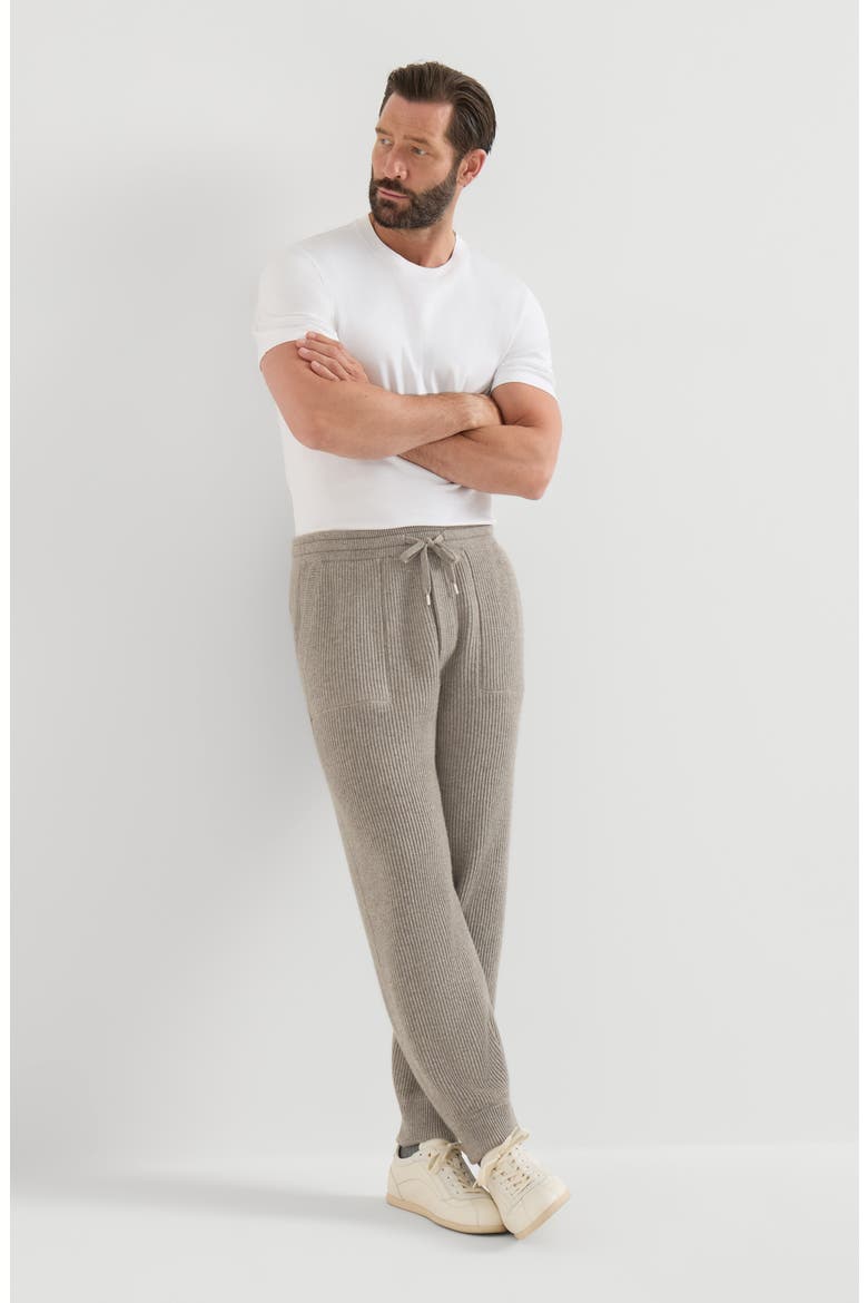 Cashmere English rib knit joggers, Alternate, color, Stone Grey