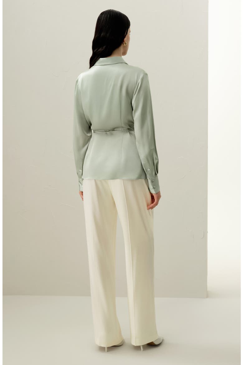 Women's Convertible Silk Charmeuse Shirt, Alternate, color, Pale Turquoise
