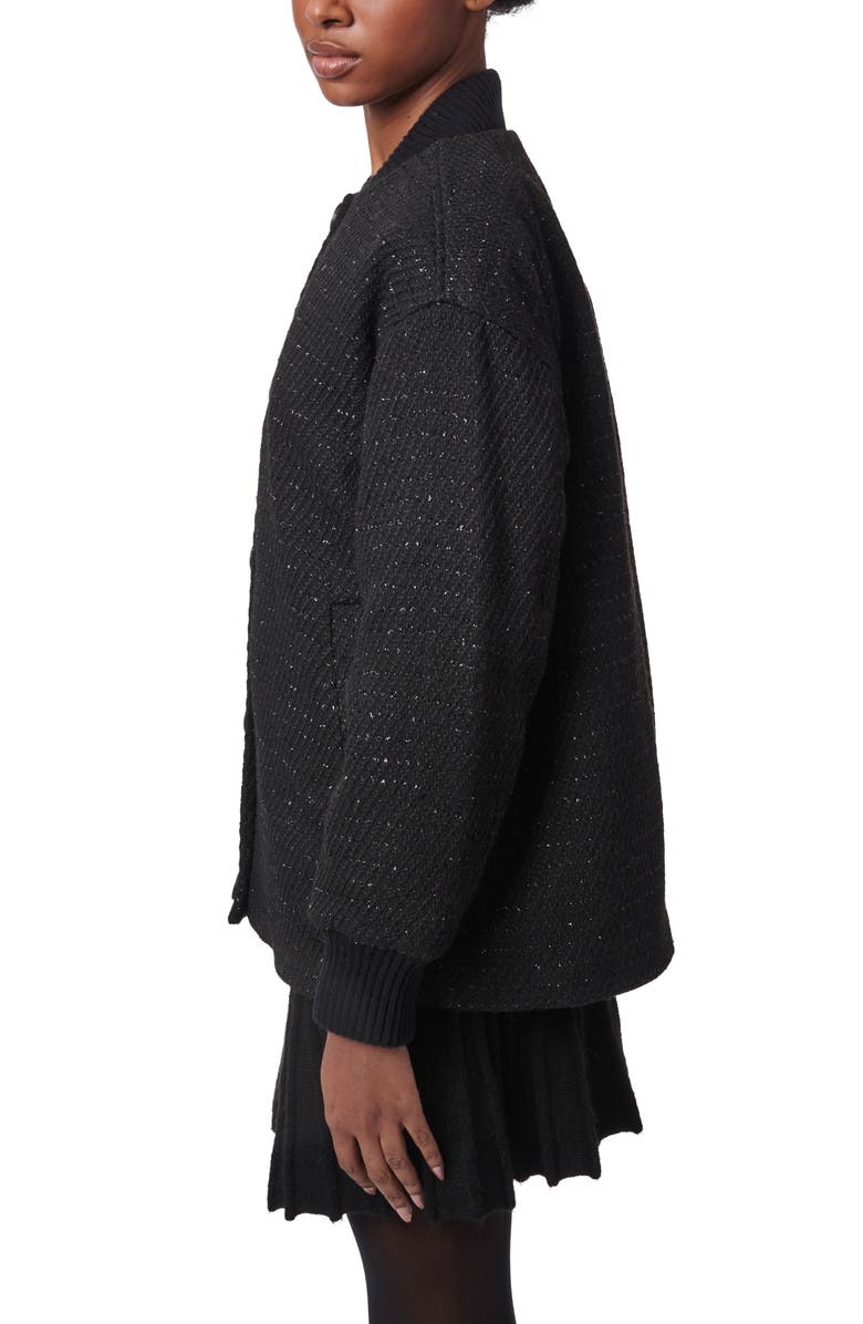 Bernardo Rib Trim Tweed Jacket, Alternate, color, Black With Silver