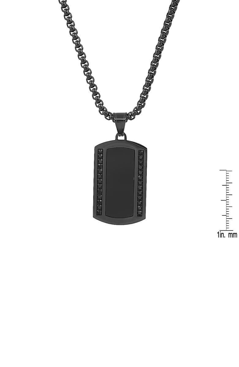 HMY JEWELRY Stainless Steel Black Simulated Diamond Dogtag Necklace, Alternate, color, Black